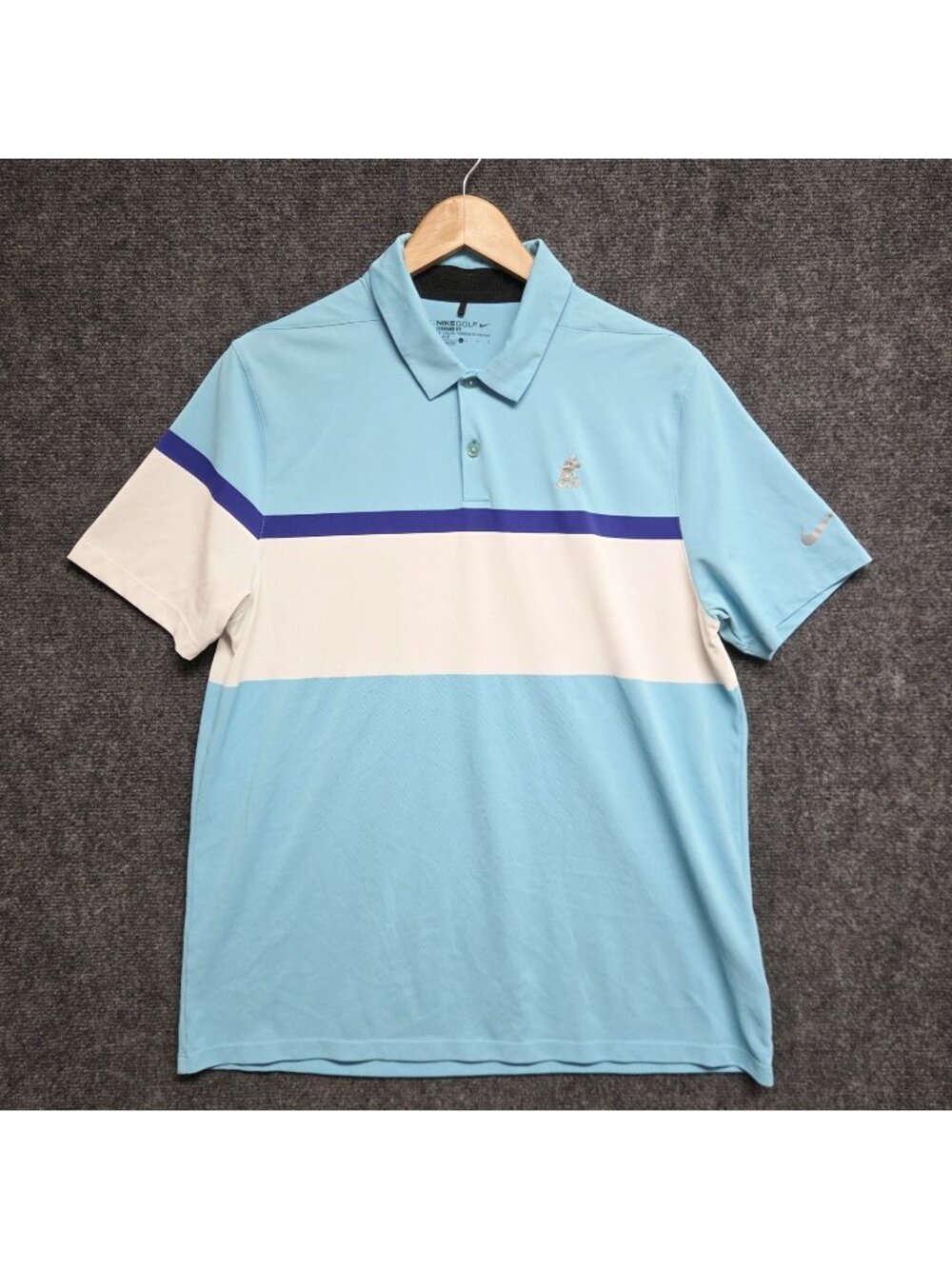 Nike Disney Polo Mens Large Blue White Colorblock Dri-Fit Mickey Golf Parks